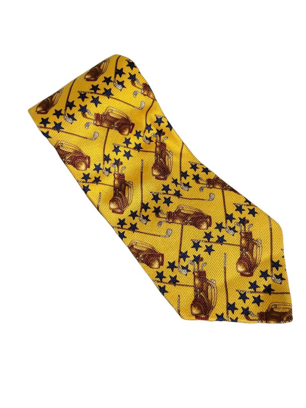 Tommy Hilfiger Silk Tie Golf Clubs Golfer Yellow Blue Stars Mens Necktie Career